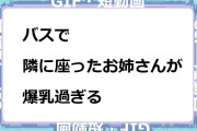 バスで隣に座ったお姉さんが爆乳過ぎるGIF
