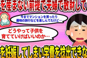 【2ch修羅場スレ】【相談】子供産まない前提で旅行などを楽しんでいたけど、双子を妊娠してしまい学費を捻出できない…【ゆっくり解説】