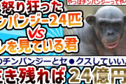 【2ch面白いスレ】怒り狂ったチンパンジー24匹vsそこのスレを見ている君、生き残ったら賞金24億円!!!やる？