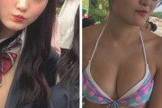 【画像】女子高生の制服姿と水着姿の比較画像がエチエチすぎる！！！