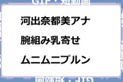 河出奈都美アナ　腕組み乳寄せムニムニプルンGIF