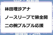 林田理沙アナ　ノースリーブで腋全開二の腕プルプル応援GIF