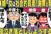 【2ch修羅場スレ】キ●嫁「女は社会的弱者！謝罪と賠償」嫁母「マザコンは●んだら」ツイフェミ化して俺を負傷させると弁護士「今誰の前で何をした？」嫁母泣き落とししようとするが…／形見を捨てる嫁2本立て