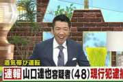 【速報】元ＴＯＫＩＯ山口達也、酒気帯び運転で逮捕