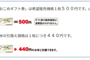 【朗報】おこめ券「500円で買えて440円のお米と交換出来ます♥」
