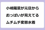 小嶋陽菜が元旦からおっぱいが見えてるムチムチ変態水着！ワンショルダーの黒水着が熟奥様のような猥褻感
