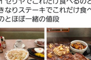 ツイッター「サイゼリヤはいきなりステーキと同じ値段でこれだけ食えます」