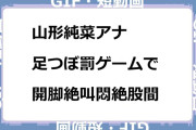 山形純菜アナ　足つぼ罰ゲームで開脚絶叫悶絶股間GIF