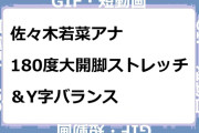 佐々木若菜アナ　180度大開脚ストレッチ＆Y字バランスGIF