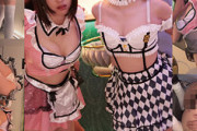 【エロ動画 素人】 「セクシー×メイド×ご奉仕」がコンセプトのコンカフェ嬢2人と中出しセクロス