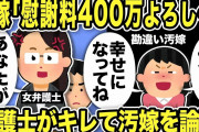 【2ch修羅場スレ】勘違い汚嫁「慰謝料400万よろしく！幸せになってね！」女弁護士「あなたが払うの！軽蔑します」とガチギレw娘を一人残し間男と遊んでいることが発覚した汚嫁に嫁父も呆れた結果