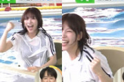THE TIME,でグラドル河内優里がTシャツ濡れ透けえっち水着ハプニング