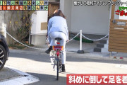 H画像案内【田中瞳アナ　サドルが股間に激しく食い込んでパン線が透けてしまうハプニング！白パンで自転車漕いで脚ピーン状態】