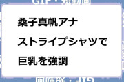 桑子真帆アナ　派手なストライプシャツで巨乳を強調GIF