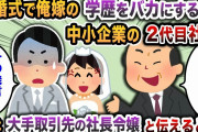 【2chスカッと】結婚式で俺嫁の学歴をバカにする中小企業の2代目社長→嫁は大手取引先の社長令嬢と伝えると…