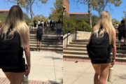 アメリカの女子大生がミニスカすぎて生ケツ丸出しになる