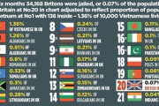 【悲報】イギリス「助けて！脱EUしたら東欧人の代わりにベトナム人を入れたら犯罪率1位になった！」