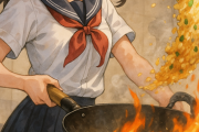 【画像あり】AIにチャーハン作ってるJKの画像生成してもらった