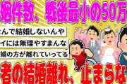 【2chまとめ】婚姻件数、戦後最小の50万件 若者の結婚離れ、止まらない【面白いスレ】