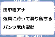 田中瞳アナ　遊具に跨って滑り落ちるパンツ尻肉躍動GIF