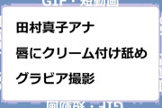 田村真子アナ　唇にクリーム付け舐めグラビア撮影GIF