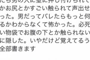 【悲報】まんさん「男の人におっぱいとかお尻を触られた。涙が止まらない」